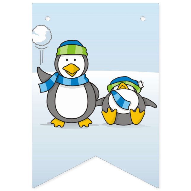 Snowballing penguins bunting flags (Fourth Flag)