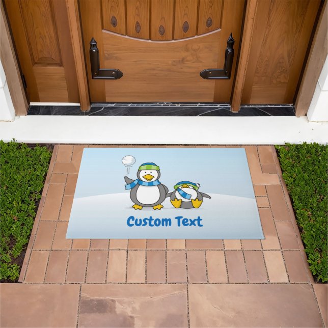 Snowballing Penguins Doormat (Outdoor)