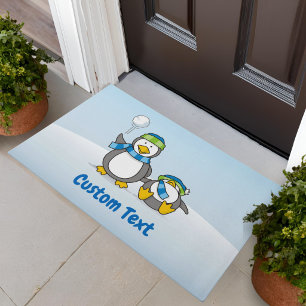 Snowballing penguins doormat