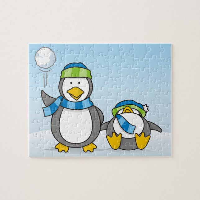 Snowballing penguins jigsaw puzzle (Horizontal)