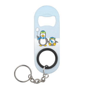 Snowballing penguins keychain bottle opener