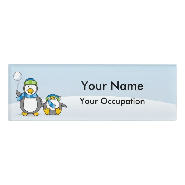 Snowballing penguins Name Tag (Front)