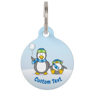 Snowballing penguins pet tag