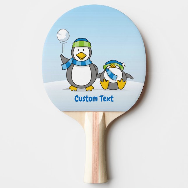 Snowballing penguins ping pong paddle (Front)
