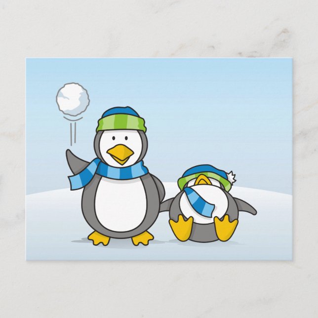 Snowballing penguins postcard (Front)