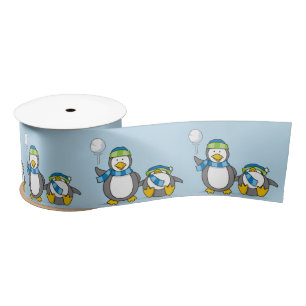 Snowballing penguins satin ribbon