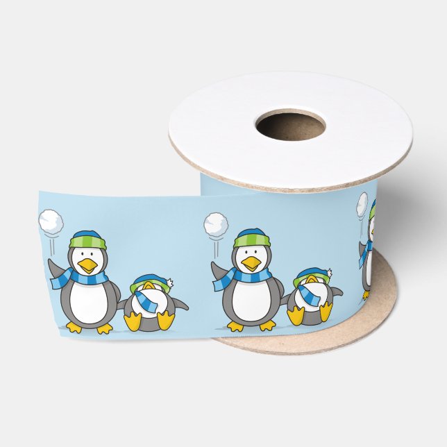 Snowballing penguins satin ribbon (Spool)