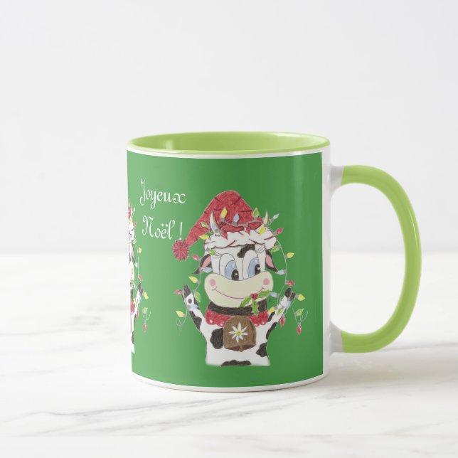 Snowbell la vache & lumières de Noël mug vert (Droite)