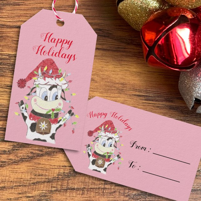 Snowbell the cow pink Holiday gift tag (Creator Uploaded)
