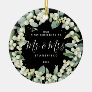 Snowberries - Our First Christmas Mr & Mrs Photo Ceramic Ornament