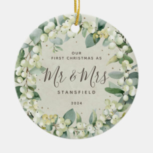 Snowberries - Our First Christmas Mr & Mrs Photo Ceramic Ornament