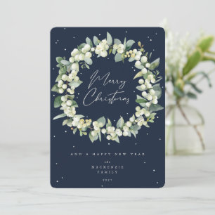 Snowberry + Eucalyptus Christmas Wreath Non-Photo Holiday Card