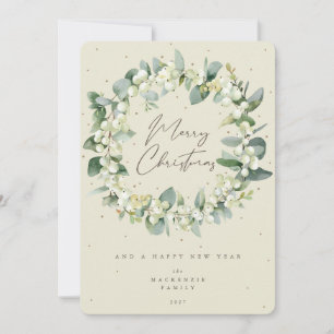 Snowberry + Eucalyptus Christmas Wreath Non-Photo Holiday Card