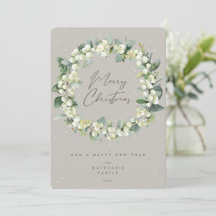 Snowberry + Eucalyptus Christmas Wreath Non-Photo Holiday Card