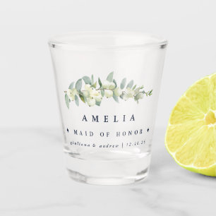 Snowberry & Eucalyptus Personalized Wedding Party Shot Glass