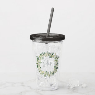Snowberry & Eucalyptus Wreath Personalized Wedding Acrylic Tumbler