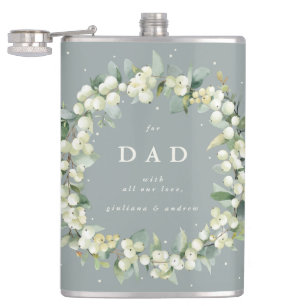 Snowberry & Eucalyptus Wreath Personalized Wedding Hip Flask