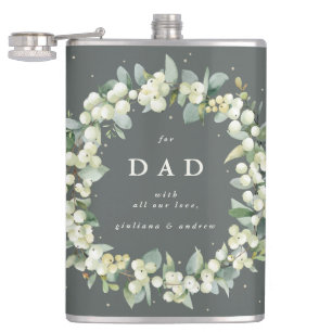 Snowberry & Eucalyptus Wreath Personalized Wedding Hip Flask