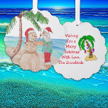 Snowbird Christmas | Funny Santa decorating Palm  Ornament Card<br><div class="desc">A cute hand painted watercolor Snowbird Christmas humourous ornament. Santa decorating a palm tree with ornaments on the beach.</div>
