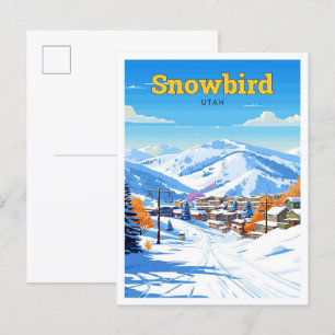 Snowbird Utah USA Travel Vintage Illustration Postcard