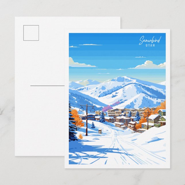 Snowbird Utah vintage travel illustration Postcard (Front/Back)
