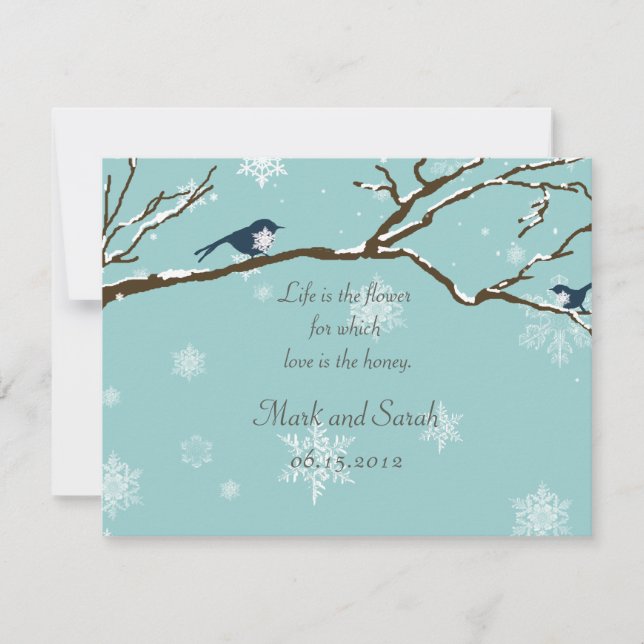 Snowbirds and Snowflakes Robin Blue RSVP Card (Front)