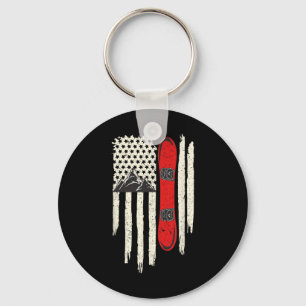 Snowboard American Flag Winter Sports Alpine Snowb Keychain