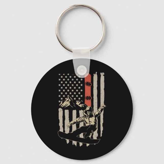 Snowboard American Flag Winter Sports Alpine Snowb Keychain (Front)