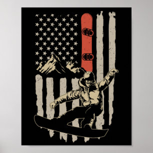Snowboard American Flag Winter Sports Alpine Snowb Poster