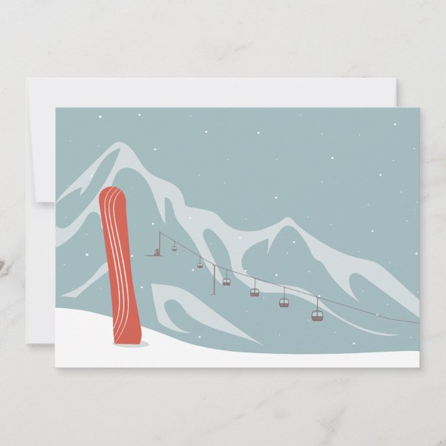 Snowboard and Ski Lift in Winter Flat Holiday Card (Front)