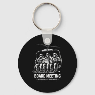Snowboard board meeting ski lift skier winter keychain
