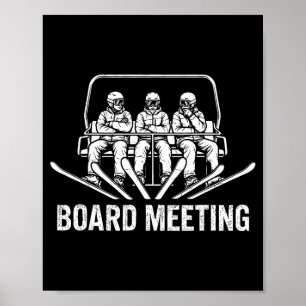 Snowboard board meeting ski lift skier winter poster