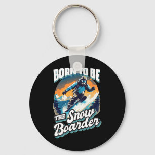 Snowboard Born To Snowboarding Retro Snow Vacation Keychain