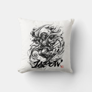 Snowboard Brush Art - Skier Fujin God Throw Pillow