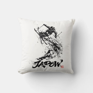 Snowboard Brush Art - Skier jump Throw Pillow