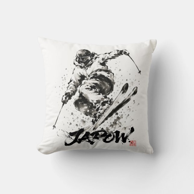 Snowboard Brush Art - Skier Light Throw Pillow (Front)