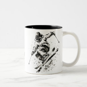 Snowboard Brush Art - Skier Light Two-Tone Coffee Mug
