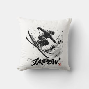 Snowboard Brush Art - Skier Slush Powder Throw Pillow
