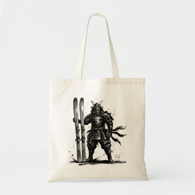 Snowboard Brush Art - Skier Standing Samurai Tote Bag (Front)