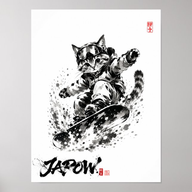 Snowboard Brush Art - Snowboarder cat Poster (Front)