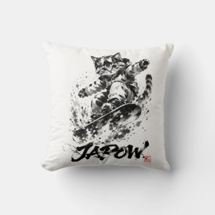 Snowboard Brush Art - Snowboarder cat Throw Pillow