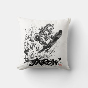 Snowboard Brush Art - Snowboarder Dog Huskey Throw Pillow
