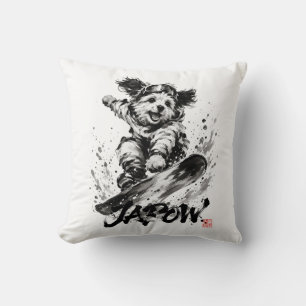 Snowboard Brush Art - Snowboarder Dog Throw Pillow
