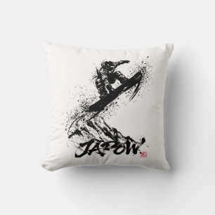 Snowboard Brush Art - Snowboarder Grab Jump Throw Pillow