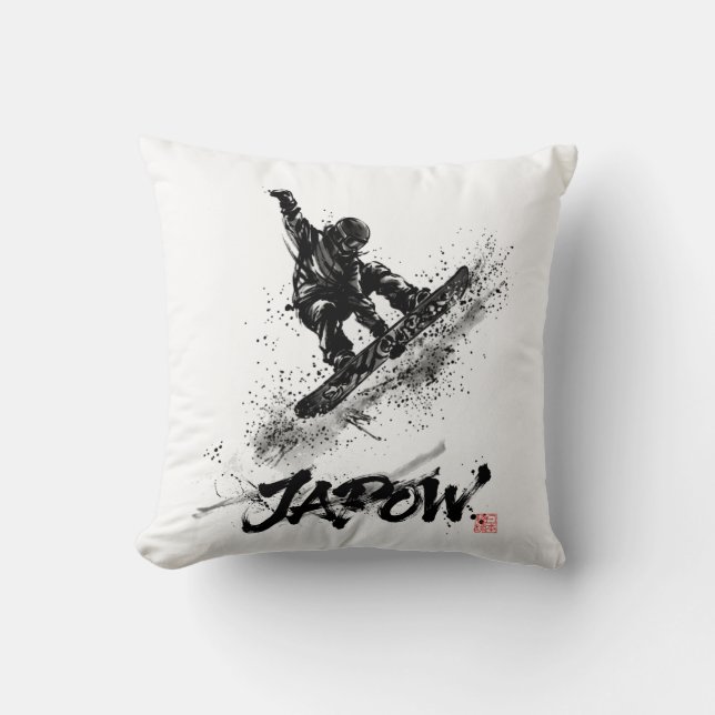 Snowboard Brush Art - Snowboarder Grab Throw Pillow (Front)