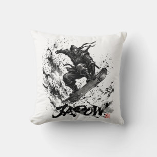 Snowboard Brush Art - Snowboarder Ninja Throw Pillow