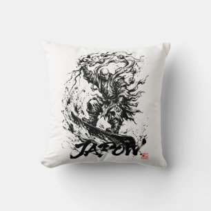 Snowboard Brush Art - Snowboarder Raijin God Throw Pillow