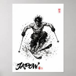 Snowboard Brush Art - Standing Samurai Musashi ski Poster