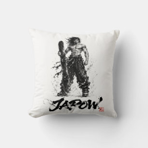 Snowboard Brush Art - Standing Samurai Musashi Throw Pillow