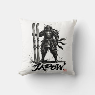 Snowboard Brush Art - Standing Samurai Ski Throw Pillow